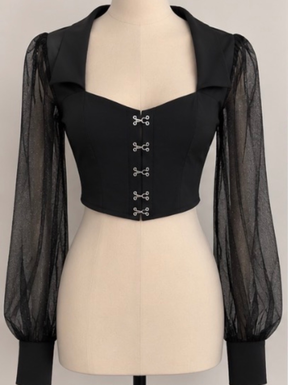 Black mesh sleeve cropped top - Picture 1 of 3